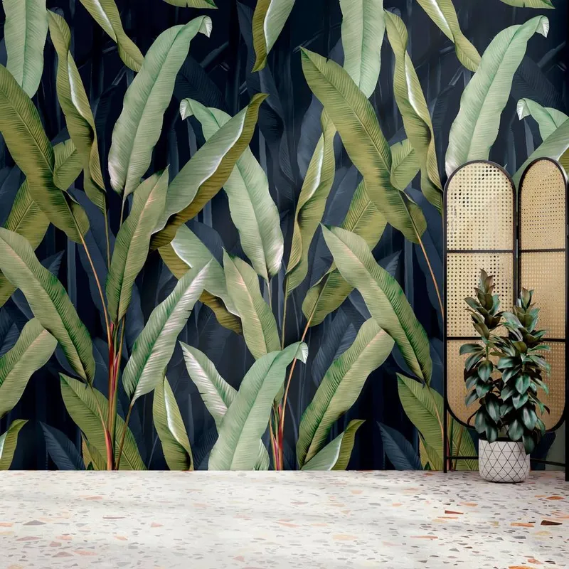 Superfresco Easy Banana Leaf Navy Print To Order 3m x 2.8m Mural - Navy - Size: One Size
