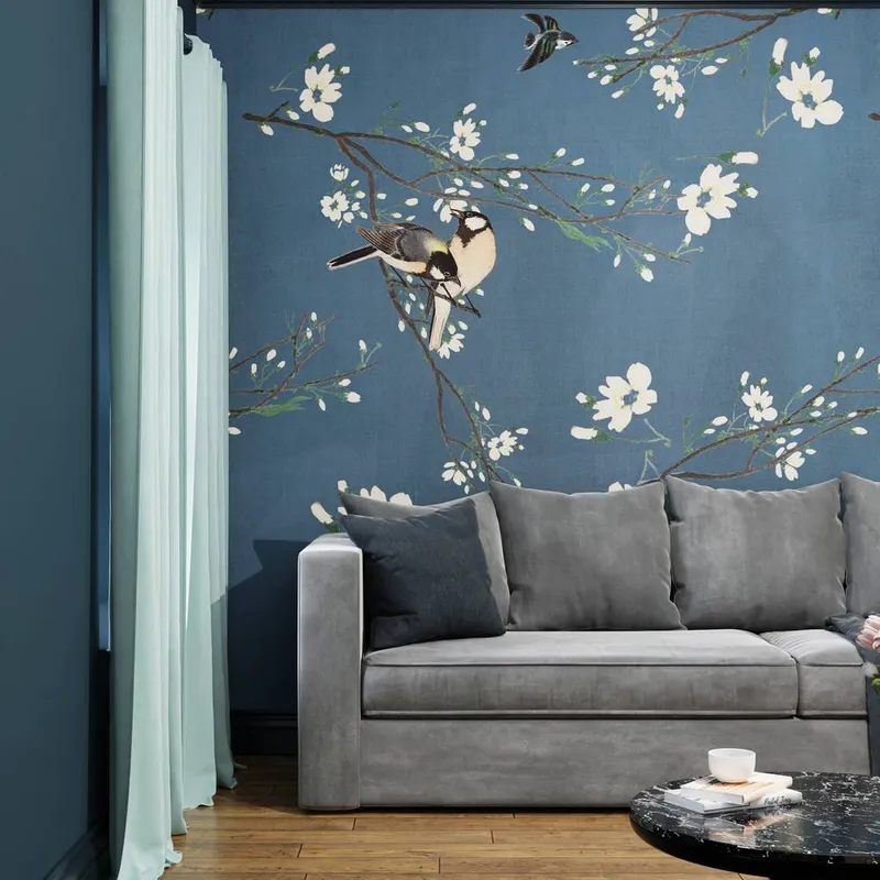 Superfresco Easy Birds & Blossom Blue Print To Order 3m x 2.8m Mural Blue