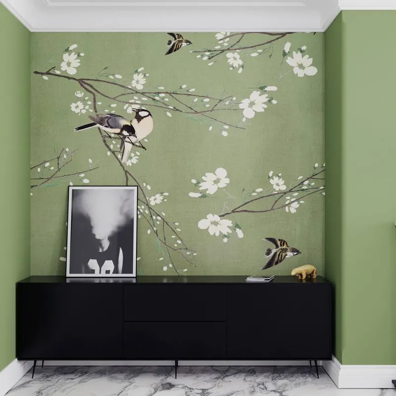 Superfresco Easy Birds & Blossom Green Print To Order 3m x 2.8m Mural - Green