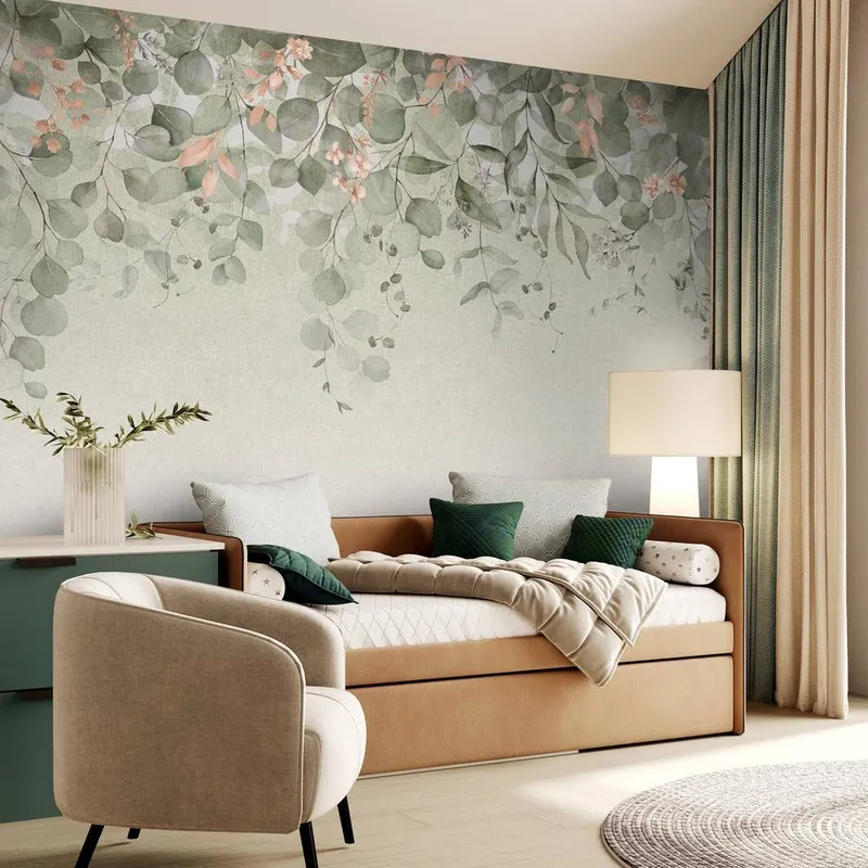 Superfresco Easy Botanical Cascade Sage Print To Order 3m x 2.8m Mural in Green - Green