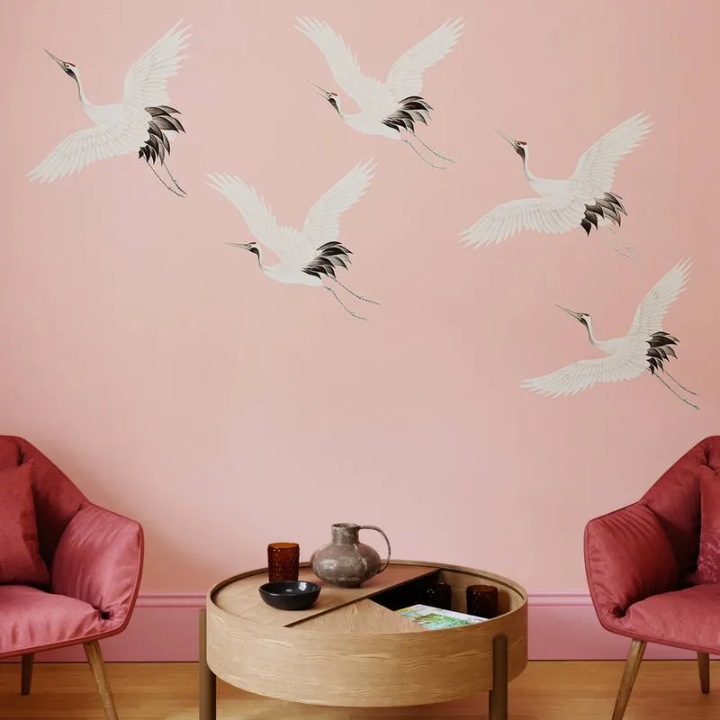 Superfresco Easy Unisex Cranes in Flight Blush Print To Order 3m x 2.8m Mural in Pink Pink female