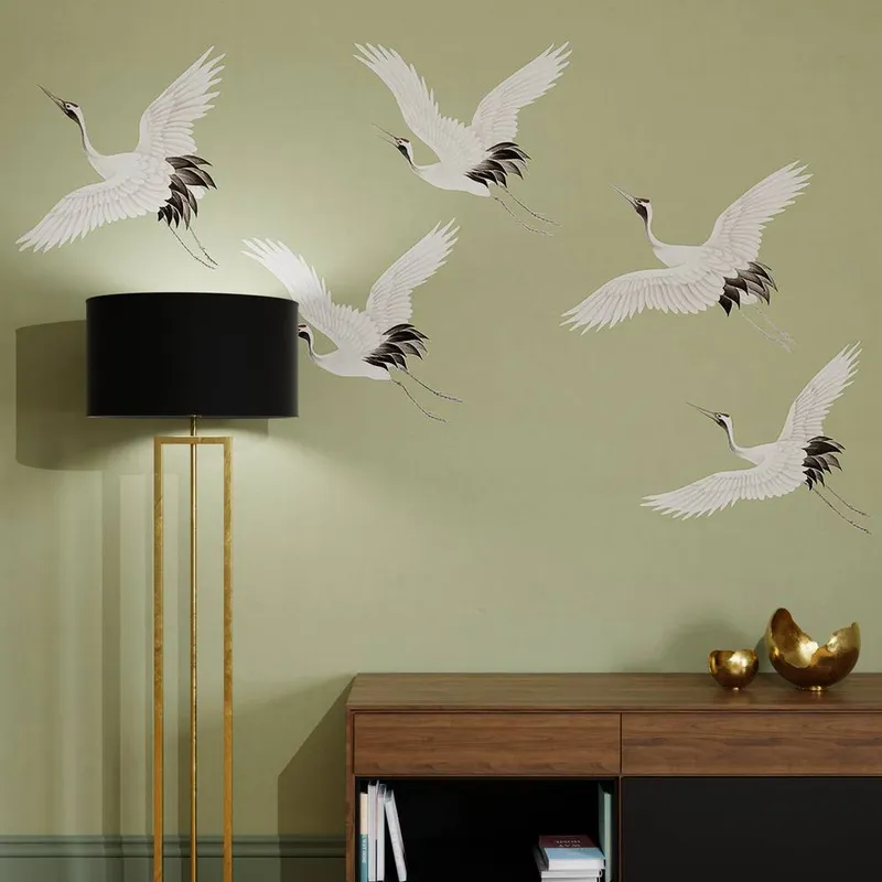 Superfresco Easy Cranes in Flight Sage Print To Order 3m x 2.8m Mural in Green Green