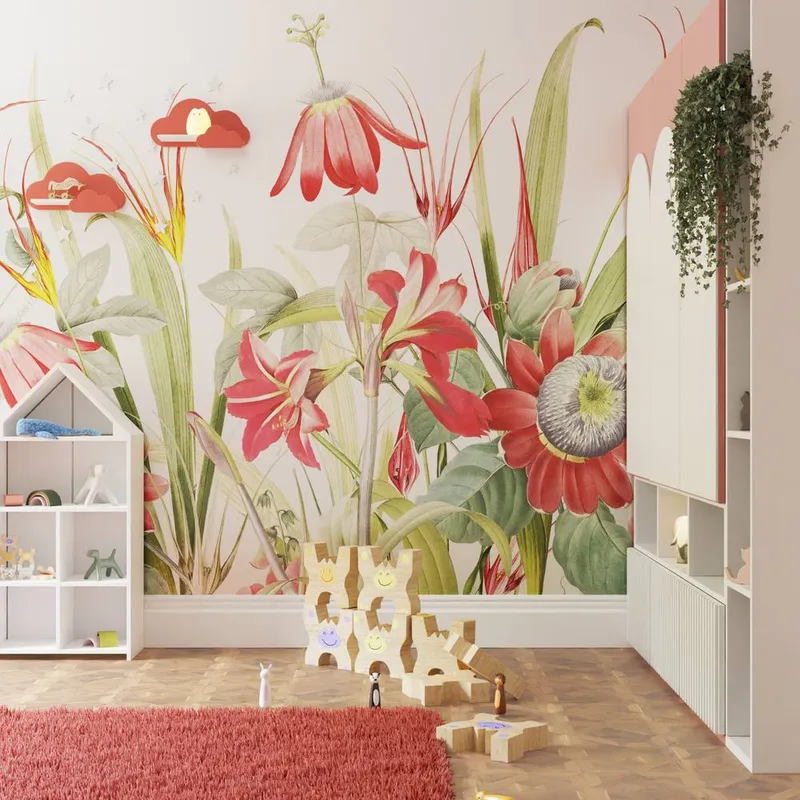 Superfresco Easy Flora Red Print To Order 3m x 2.8m Mural - Red - Size: One Size