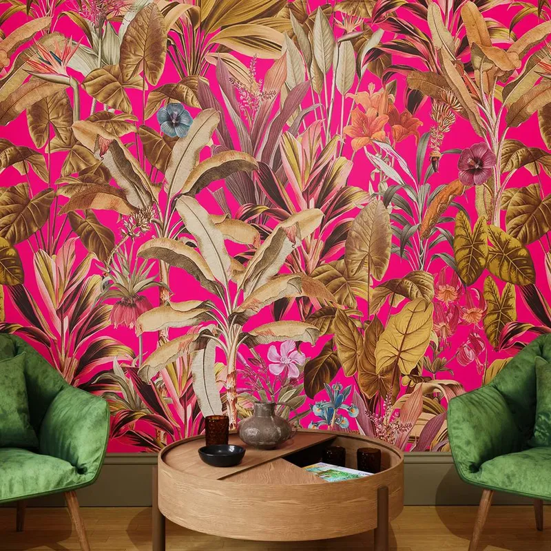 Superfresco Easy Funky Jungle Hot Pink Print To Order 3m x 2.8m Mural - Pink