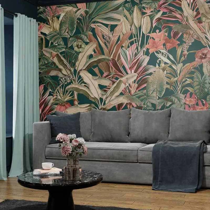 Superfresco Easy Funky Jungle Teal Print To Order 3m x 2.8m Mural in Blue - Blue - Size: One Size