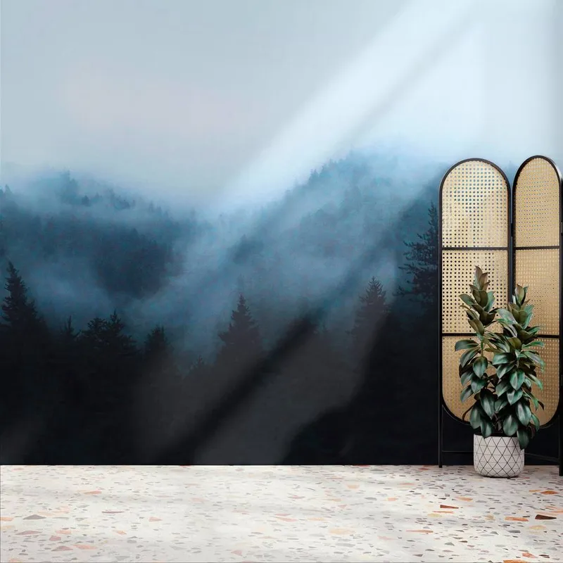 Superfresco Easy Misty Landscape Navy Print To Order 3m x 2.8m Mural - Navy - Size: One Size