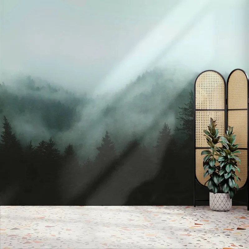 Superfresco Easy Misty Landscape Teal Print To Order 3m x 2.8m Mural in Blue - Blue - Size: One Size