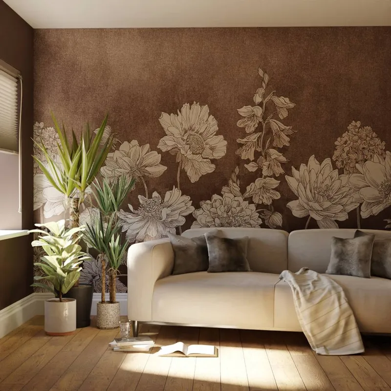 Superfresco Easy Muted Floral Chocolate Print To Order 3m x 2.8m Mural in Brown Brown