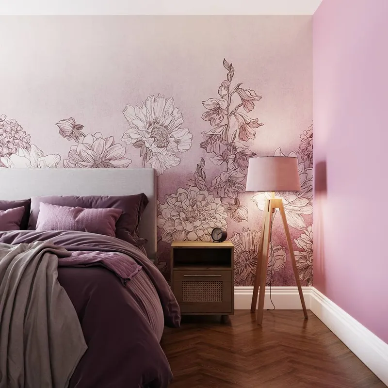 Superfresco Easy Muted Floral Lilac Print To Order 3m x 2.8m Mural in Purple - Purple