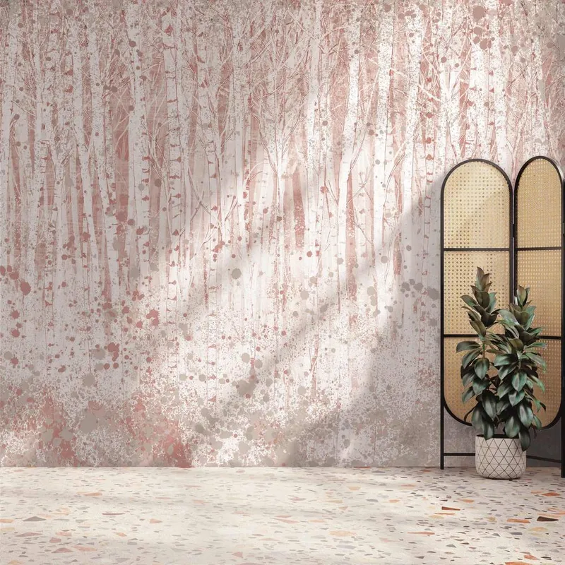 Superfresco Easy Unisex Painterly Woods Pink Print To Order 3m x 2.8m Mural Pink female