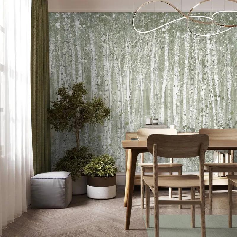 Superfresco Easy Painterly Woods Sage Print To Order 3m x 2.8m Mural in Green Green