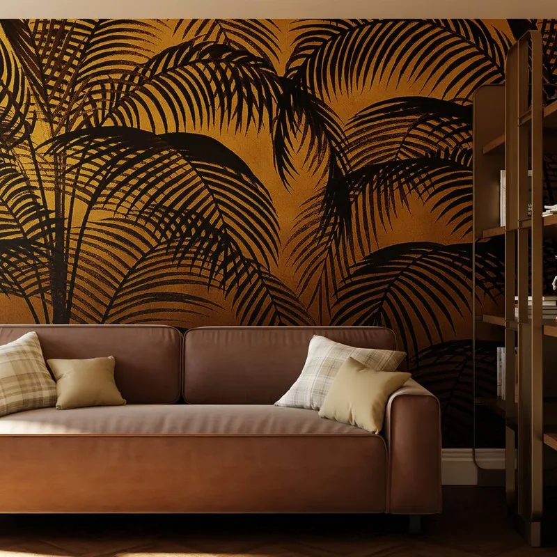Superfresco Easy Palm Silhouette Golden Ochre Print To Order 3m x 2.8m Mural in Yellow - Yellow
