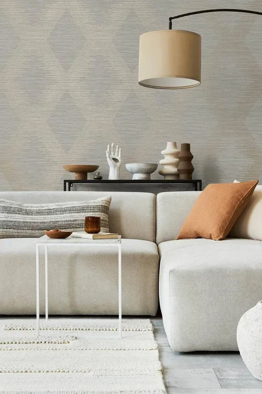 Superfresco Easy Serpentine Geometric Black Wallpaper in Beige Beige