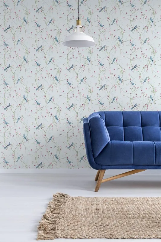 Superfresco Easy Songbird Silhouette Butterfly Wallpaper in Pale Blue Pale Blue