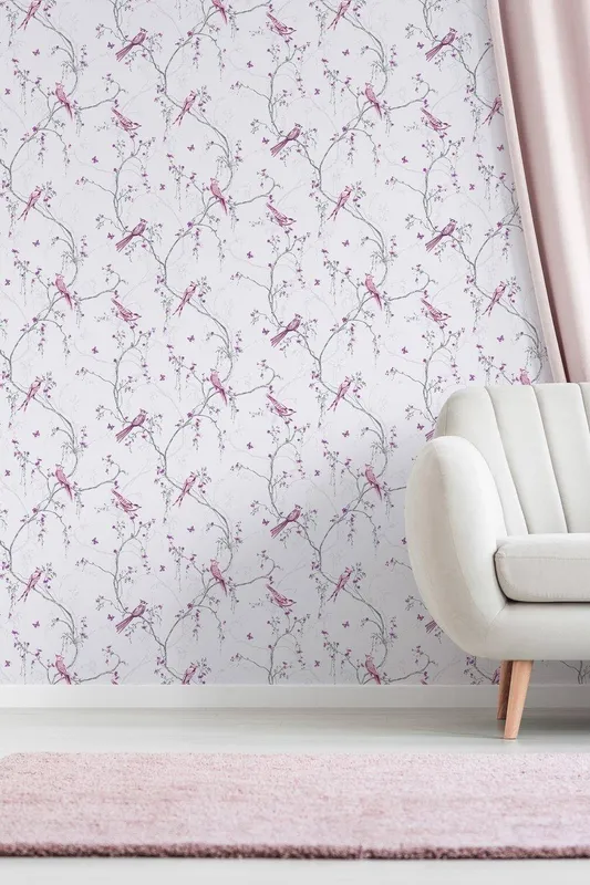 Superfresco Easy Songbird Silhouette Butterfly Wallpaper in Purple - Purple - Size: One Size