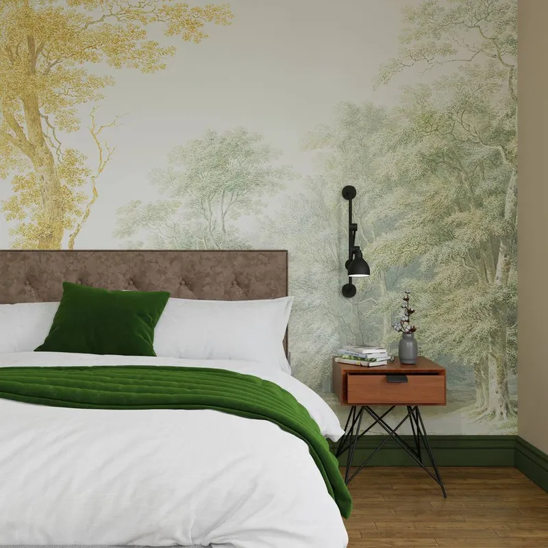Superfresco Easy Stately Woodland Green Ochre Print To Order 3m x 2.8m Mural Green