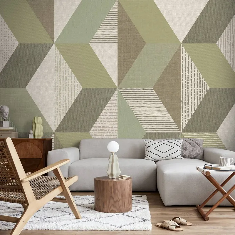 Superfresco Easy Unisex Tribal Geo Sage Print To Order 3m x 2.8m Mural in Green Green female