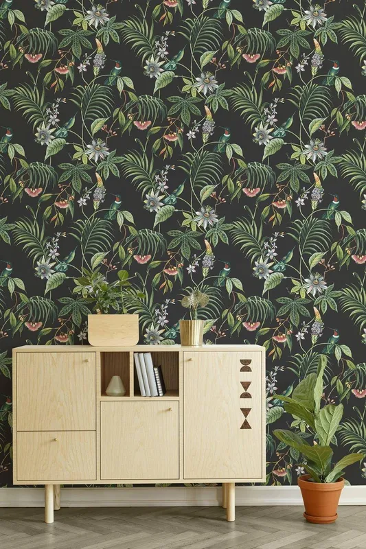 Superfresco Easy Adilah Tropical Floral Wallpaper in Black Black