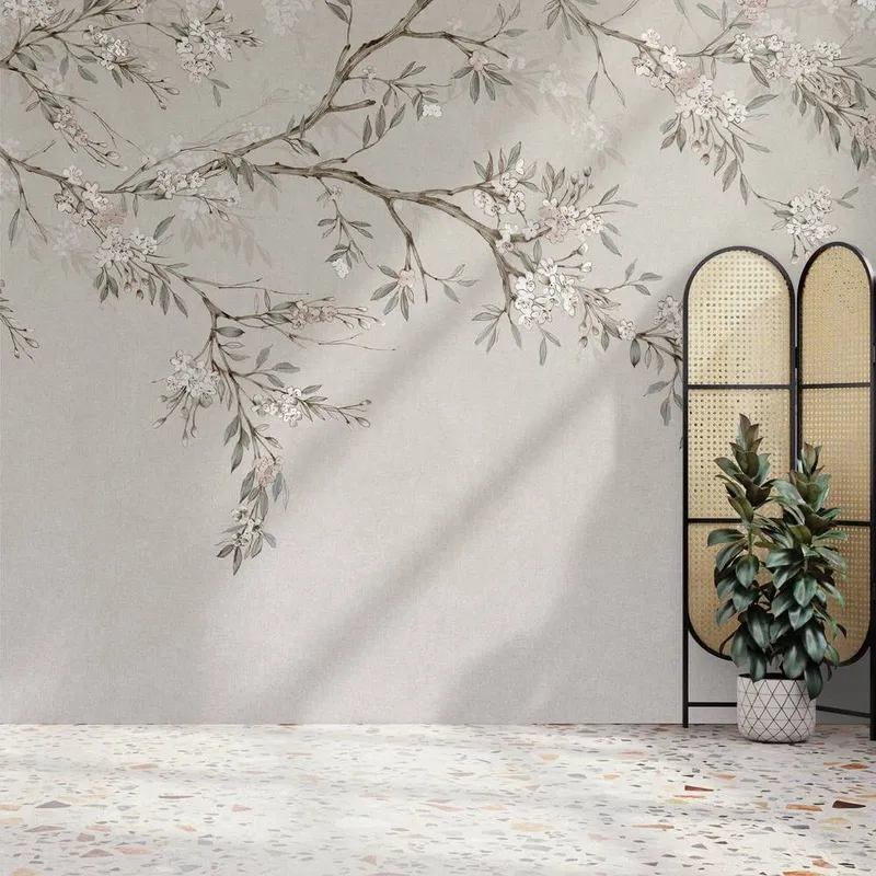 Superfresco Easy Blossom Trail Neutral Print To Order 3m x 2.8m Mural in Beige Beige