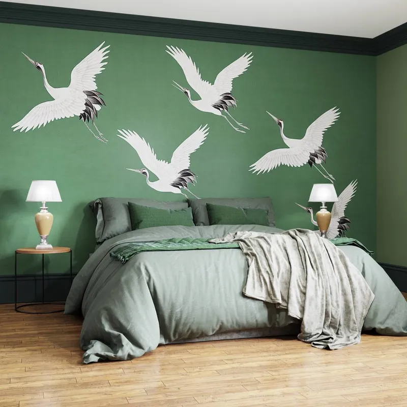 Superfresco Easy Cranes in Flight Emerald Print To Order 3m x 2.8m Mural in Green Green