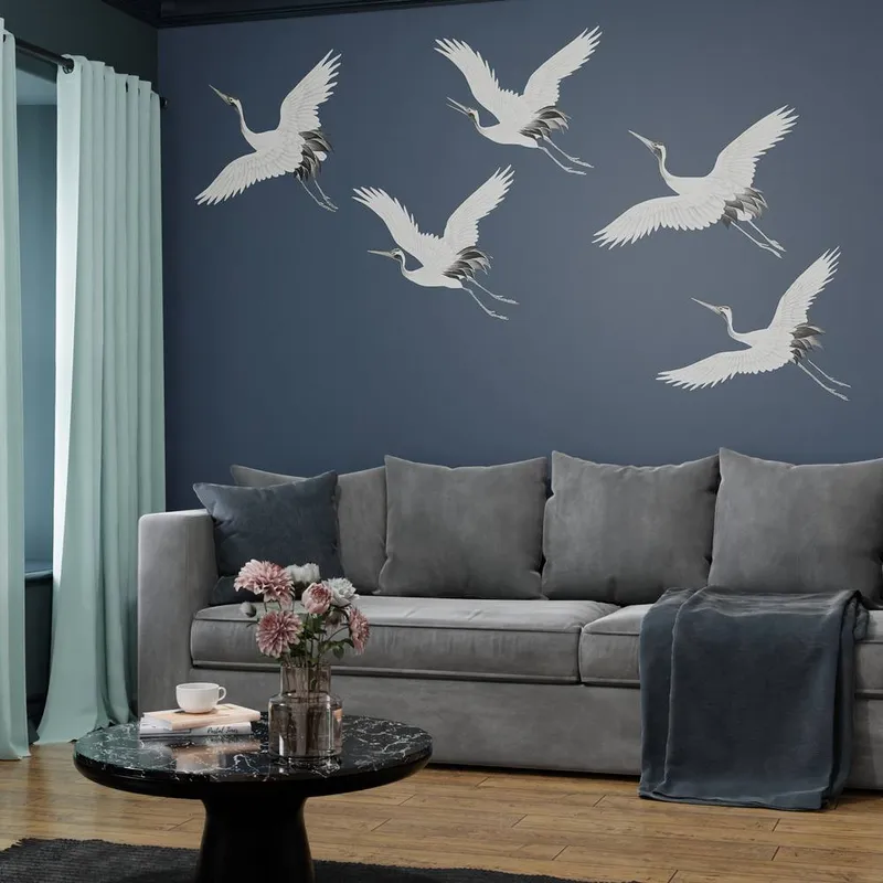 Superfresco Easy Unisex Cranes in Flight Midnight Print To Order 3m x 2.8m Mural in Purple Purple One Size female