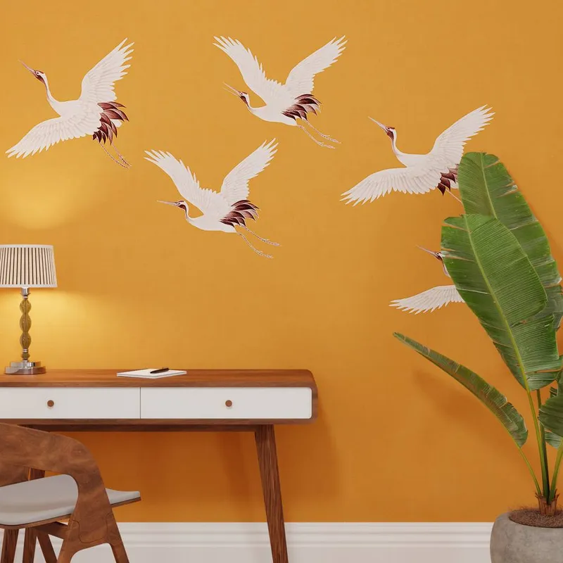 Superfresco Easy Unisex Cranes in Flight Ochre Print To Order 3m x 2.8m Mural in Yellow Yellow female