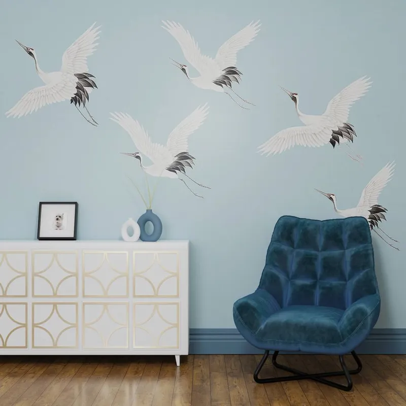 Superfresco Easy Unisex Cranes in Flight Pale Blue Print To Order 3m x 2.8m Mural Blue female