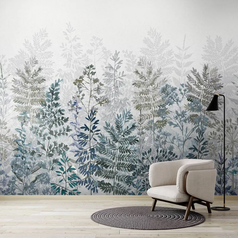 Superfresco Easy Leaf Silhouette Indigo Print To Order 3m x 2.8m Mural in Purple - Purple - Size: One Size