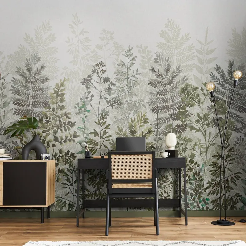 Superfresco Easy Unisex Leaf Silhouette Sage Print To Order 3m x 2.8m Mural in Green Green One Size female