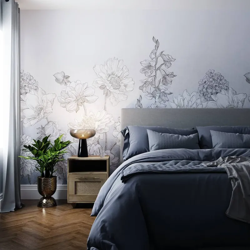 Superfresco Easy Muted Floral Light Blue Print To Order 3m x 2.8m Mural - Blue - Size: One Size