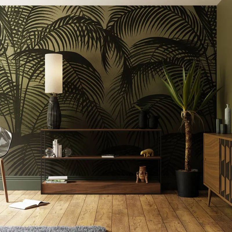 Superfresco Easy Palm Silhouette Sage Print To Order 3m x 2.8m Mural in Green Green