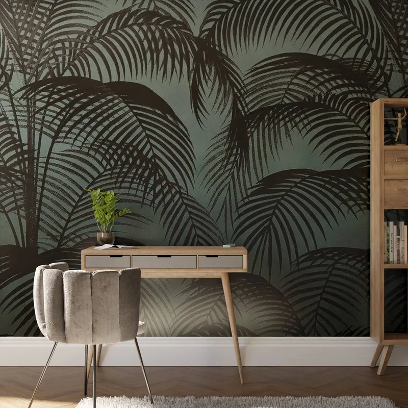 Superfresco Easy Palm Silhouette Teal Print To Order 3m x 2.8m Mural in Blue Blue