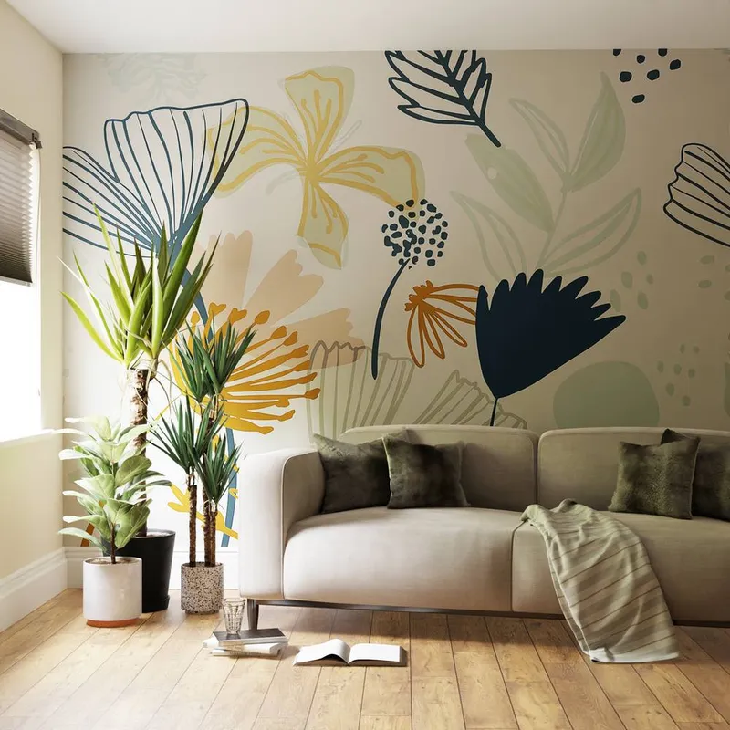 Superfresco Easy Unisex Scandi Floral Pink Navy Print To Order 3m x 2.8m Mural Navy One Size female