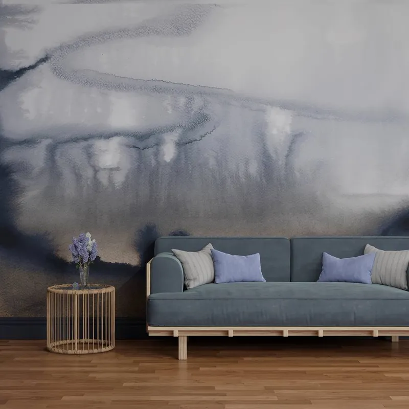 Superfresco Easy Watercolour Landscape Navy Copper Print To Order 3m x 2.8m Mural - Navy