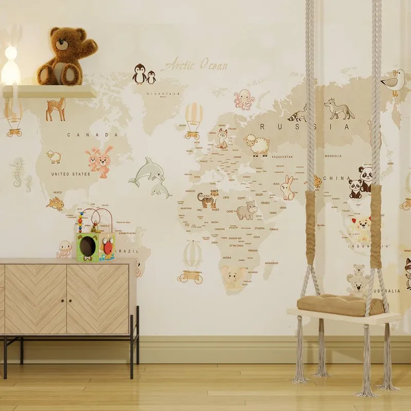 Superfresco Easy Whole Wide World Neutral Print To Order 3m x 2.8m Mural in Beige Beige