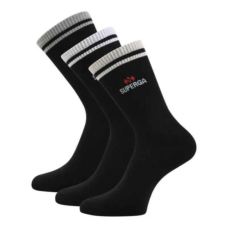 Superga Unisex Adult Ribbed Knitted Socks (Pack Of 3) (Black) - Size Medium
