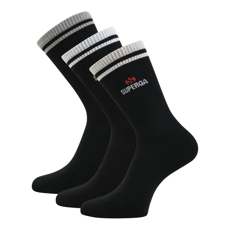 Superga Unisex Adult Ribbed Knitted Socks (Pack Of 3) (Black) - Size Small