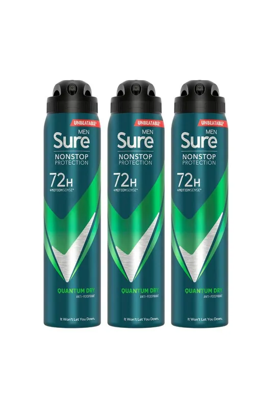 Sure Men 'Antiperspirant' 72H Protection Quantum Dry Deodorant, 3x250ml in White - White