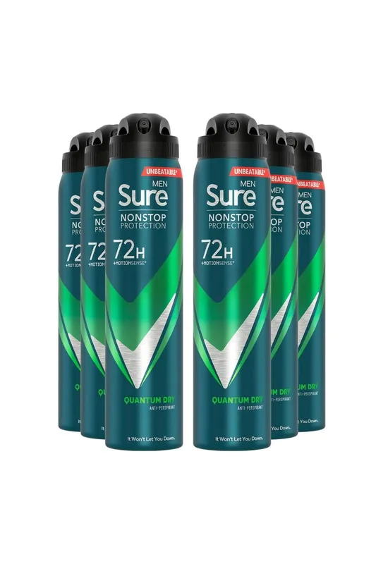 Sure Men 'Antiperspirant' 72H Protection Quantum Dry Deodorant, 6x250ml in White - White