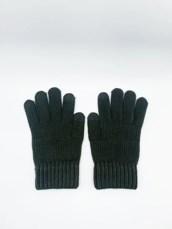 Svnx Mens Ribbed Knitted Gloves - Khaki - One Size
