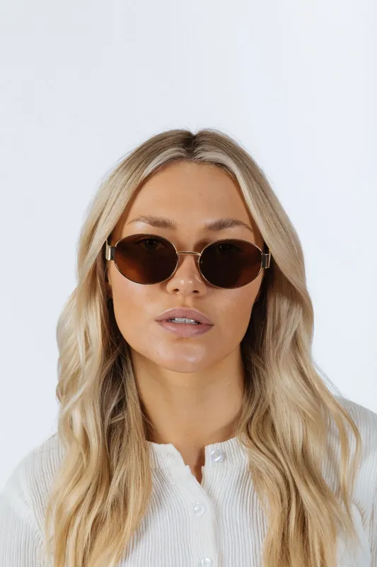 Svnx Oval Metal Frame Sunglasses in Brown Brown One Size