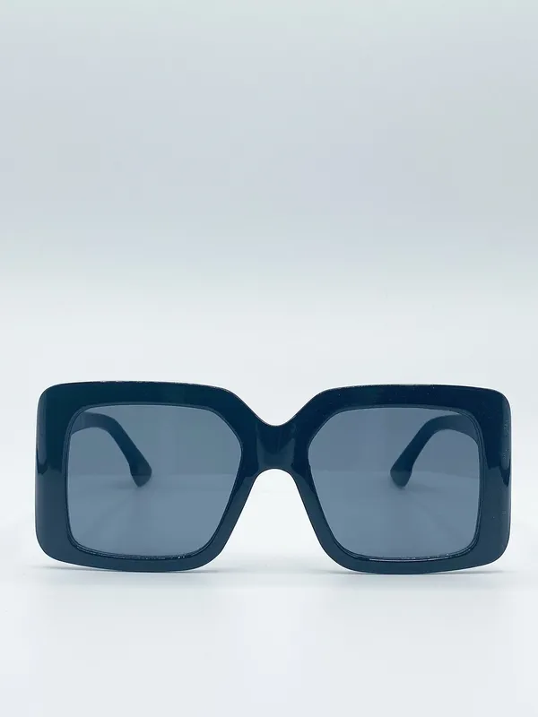 Svnx Oversized Plastic Frame Square Sunglasses in Black Black One Size