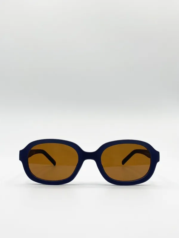 Svnx Unisex Retro Style Oval Plastic Frame Sunglasses in Navy Navy female