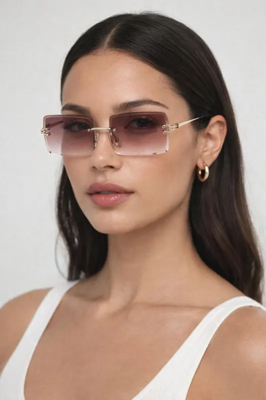 Svnx Unisex Rimless Rectangle Sunglasses in Brown - Brown