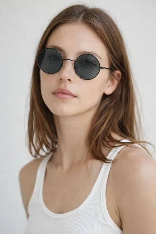 Svnx Round Metal Sunglasses In Shiny Black Black