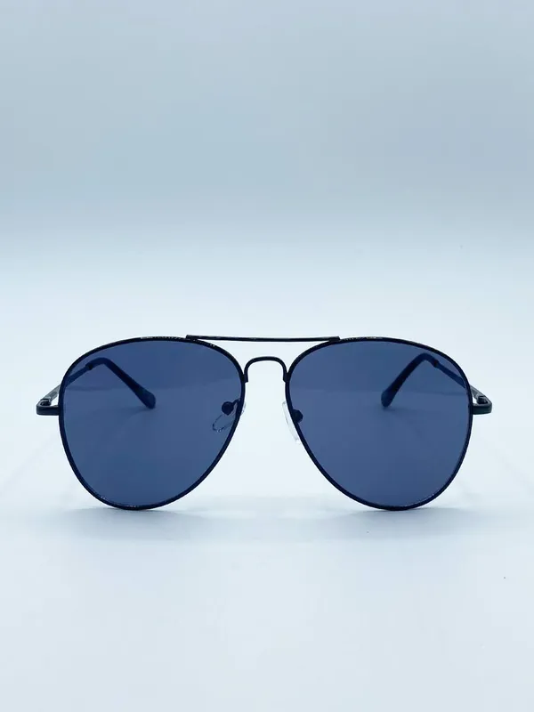 Svnx Unisex Black Aviator with Black Lenses Sunglasses - Black - Size: One Size