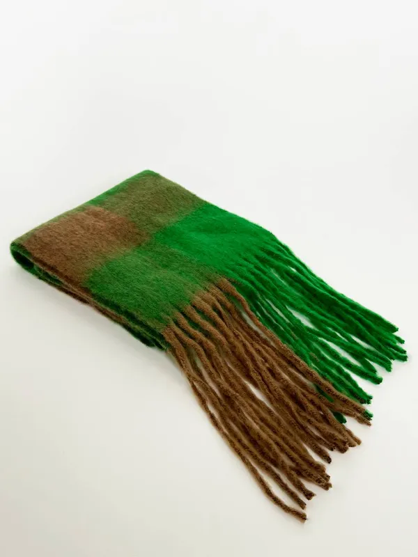 Svnx Unisex Chunky Check Scarf in Green & Brown - Green - Size: One Size