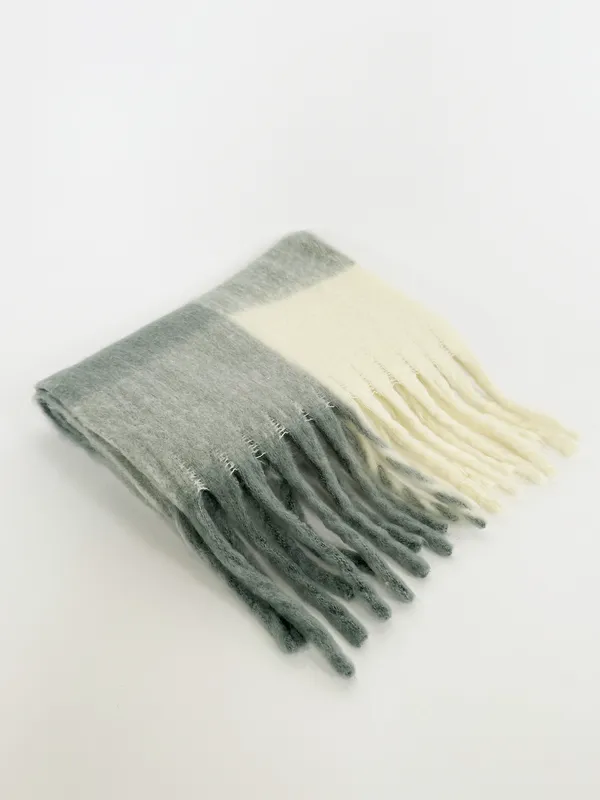 Svnx Unisex Chunky Grey And White Check Scarf - One Size