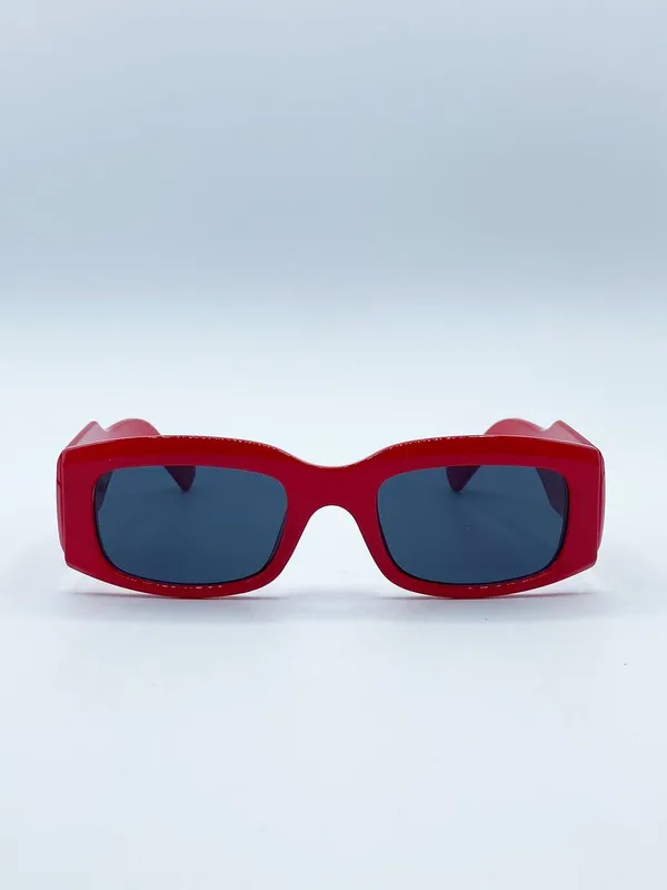 Svnx Unisex Chunky Rectangle Sunglasses in Red - Red - Size: One Size