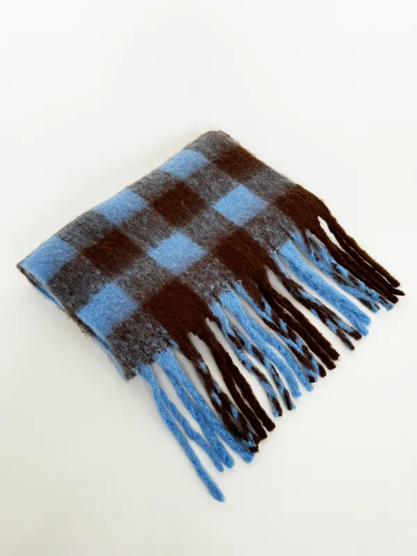 Svnx Unisex Chunky Check Scarf in Brown & Blue in Light Brown - Light Brown